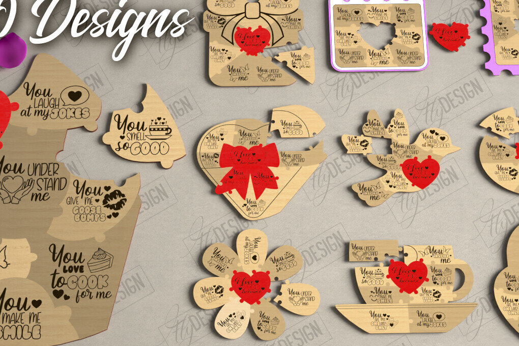 Σετ των 2 Intra απο ξύλο plywood 3mm-4mm πάχος – Πακέτο κοπής με λέιζερ παζλ για την ημέρα του Αγίου Βαλεντίνου Δίασταση  20x20 cm INTRAFABR-112093976