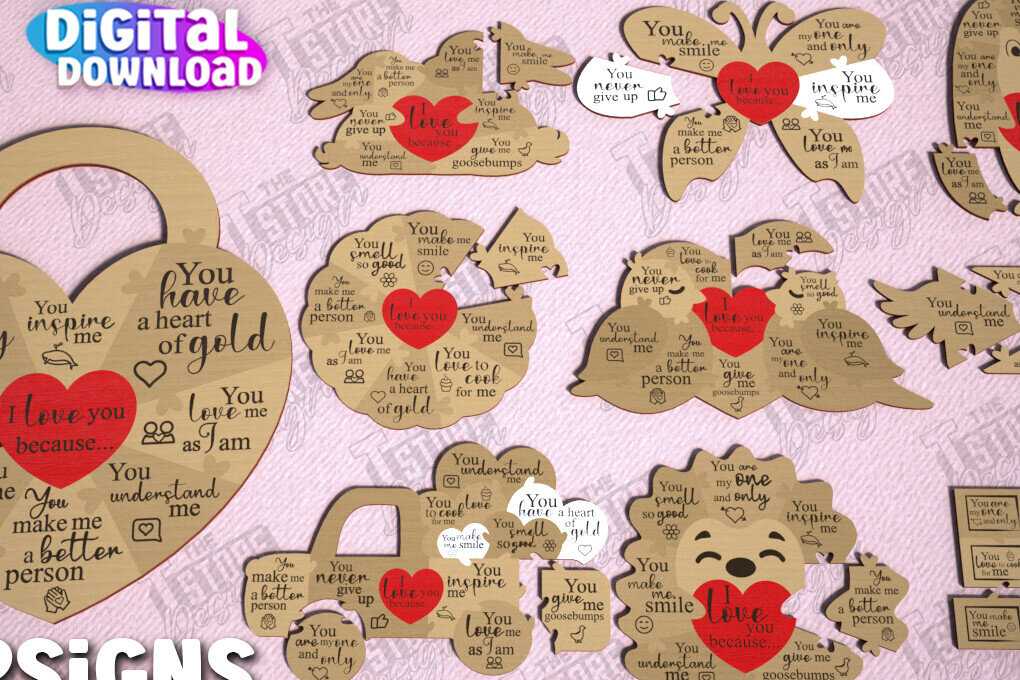 Σετ των 2 Intra απο ξύλο plywood 3mm-4mm πάχος – Πακέτο κοπής με λέιζερ παζλ για την ημέρα του Αγίου Βαλεντίνου Δίασταση  20x20 cm INTRAFABR-112093434