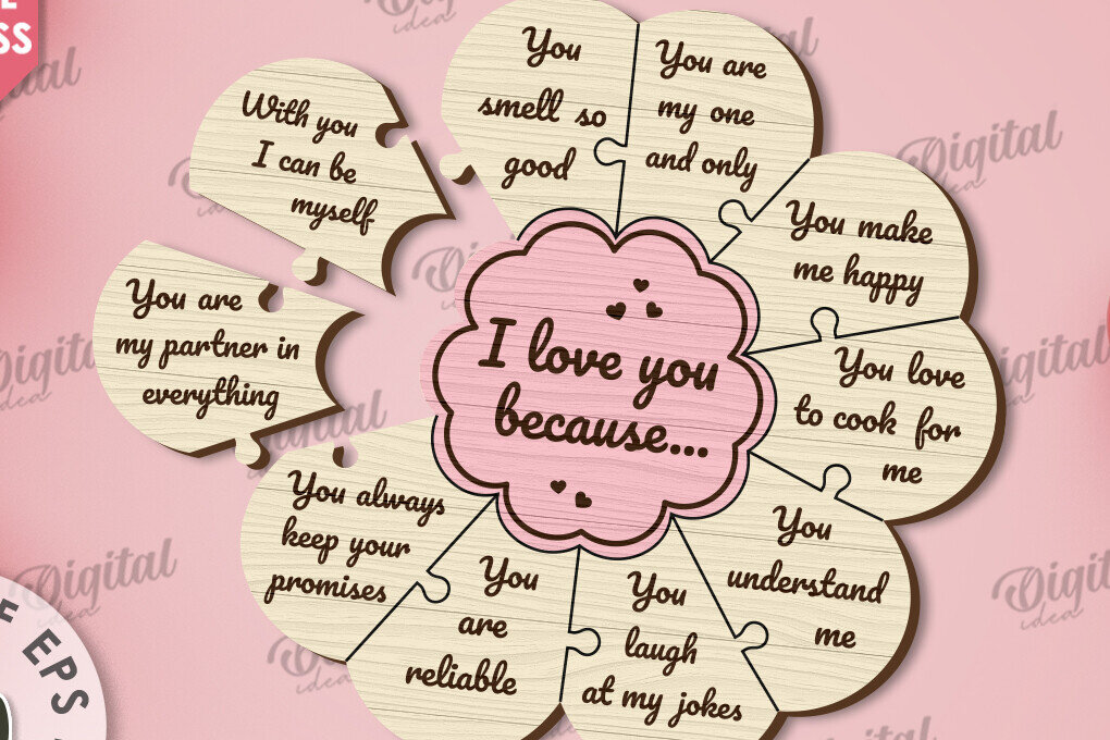 Σετ των 2 Intra απο ξύλο plywood 3mm-4mm πάχος –  κοπής με λέιζερ παζλ για την ημέρα του Αγίου Βαλεντίνου Δίασταση  20x20 cm INTRAFABR-110665933