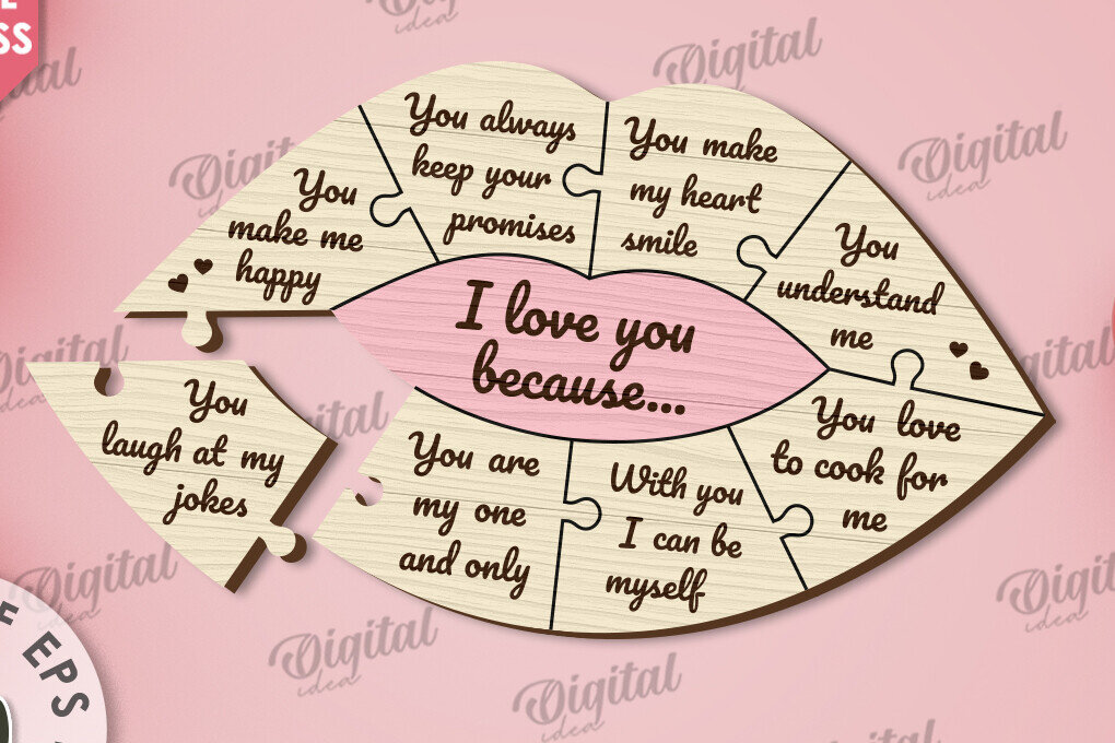 Σετ των 2 Intra απο ξύλο plywood 3mm-4mm πάχος –  κοπής με λέιζερ παζλ για την ημέρα του Αγίου Βαλεντίνου Δίασταση  20x20 cm INTRAFABR-110666000