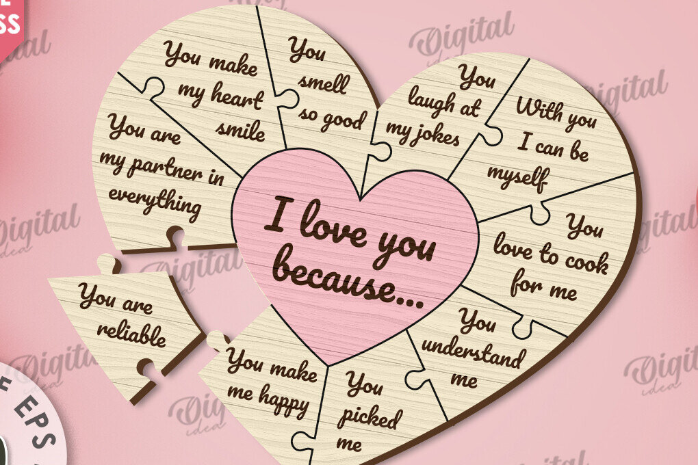 Σετ των 2 Intra απο ξύλο plywood 3mm-4mm πάχος –  κοπής με λέιζερ παζλ για την ημέρα του Αγίου Βαλεντίνου Δίασταση  20x20 cm INTRAFABR-110665848