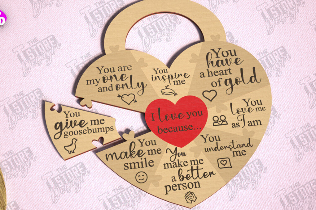 Σετ των 2 Intra απο ξύλο plywood 3mm-4mm πάχος – Παζλ του Αγίου Βαλεντίνου | Ρομαντικό δώρο Δίασταση  20x20 cm INTRAFABR-112093328