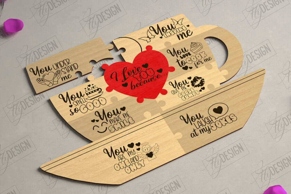 Σετ των 2 Intra απο ξύλο plywood 3mm-4mm πάχος – Παζλ του Αγίου Βαλεντίνου | Ρομαντικό δώρο Δίασταση  20x20 cm INTRAFABR-112093534