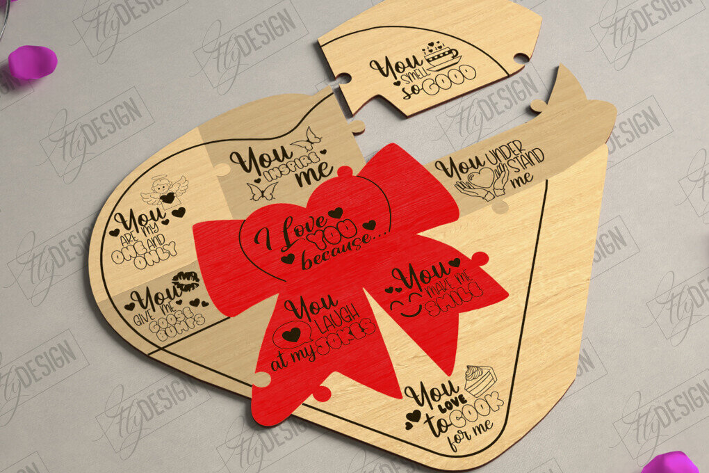 Σετ των 2 Intra απο ξύλο plywood 3mm-4mm πάχος – Παζλ του Αγίου Βαλεντίνου | Ρομαντικό δώρο Δίασταση  20x20 cm INTRAFABR-112093540