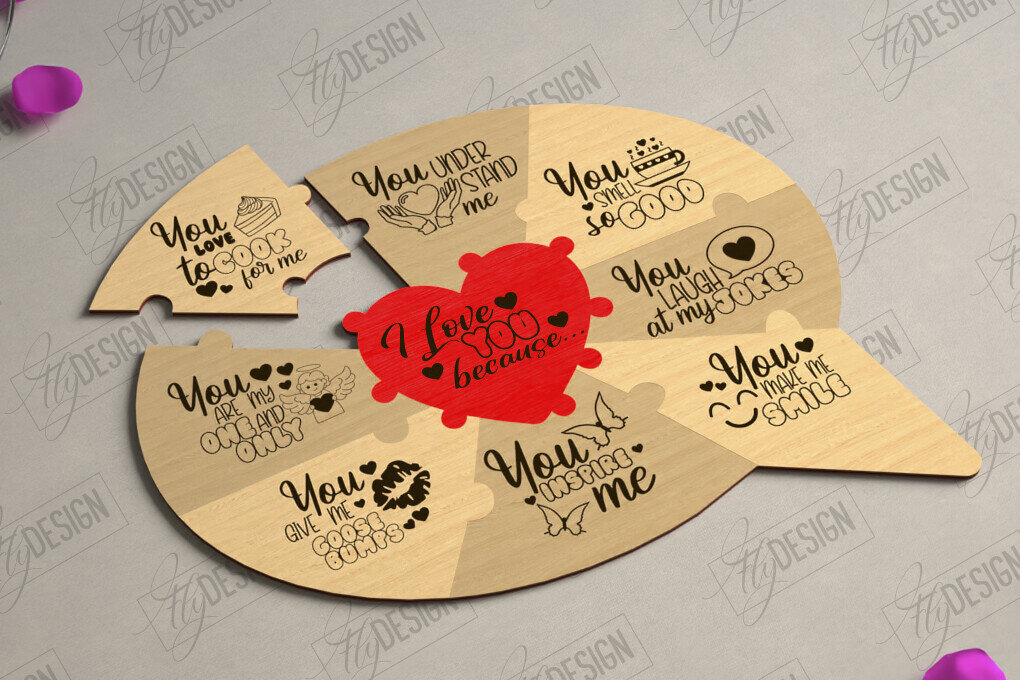 Σετ των 2 Intra απο ξύλο plywood 3mm-4mm πάχος – Παζλ του Αγίου Βαλεντίνου | Ρομαντικό δώρο Δίασταση  20x20 cm INTRAFABR-112093551