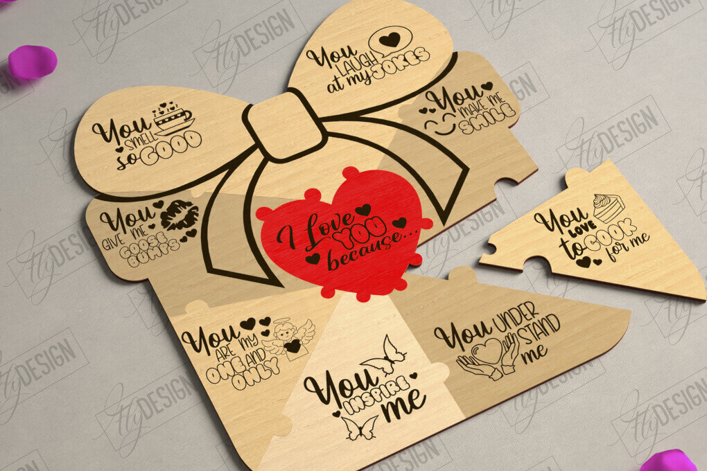 Σετ των 2 Intra απο ξύλο plywood 3mm-4mm πάχος – Παζλ του Αγίου Βαλεντίνου | Ρομαντικό δώρο Δίασταση  20x20 cm INTRAFABR-112093555