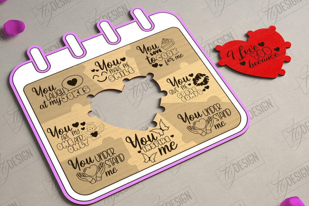 Σετ των 2 Intra απο ξύλο plywood 3mm-4mm πάχος – Παζλ του Αγίου Βαλεντίνου | Ρομαντικό δώρο Δίασταση  20x20 cm INTRAFABR-112093558