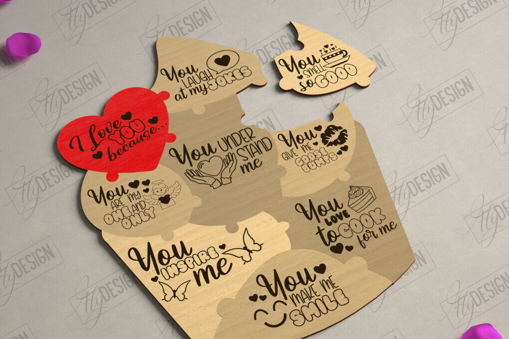 Σετ των 2 Intra απο ξύλο plywood 3mm-4mm πάχος – Παζλ του Αγίου Βαλεντίνου | Ρομαντικό δώρο Δίασταση  20x20 cm INTRAFABR-112093562