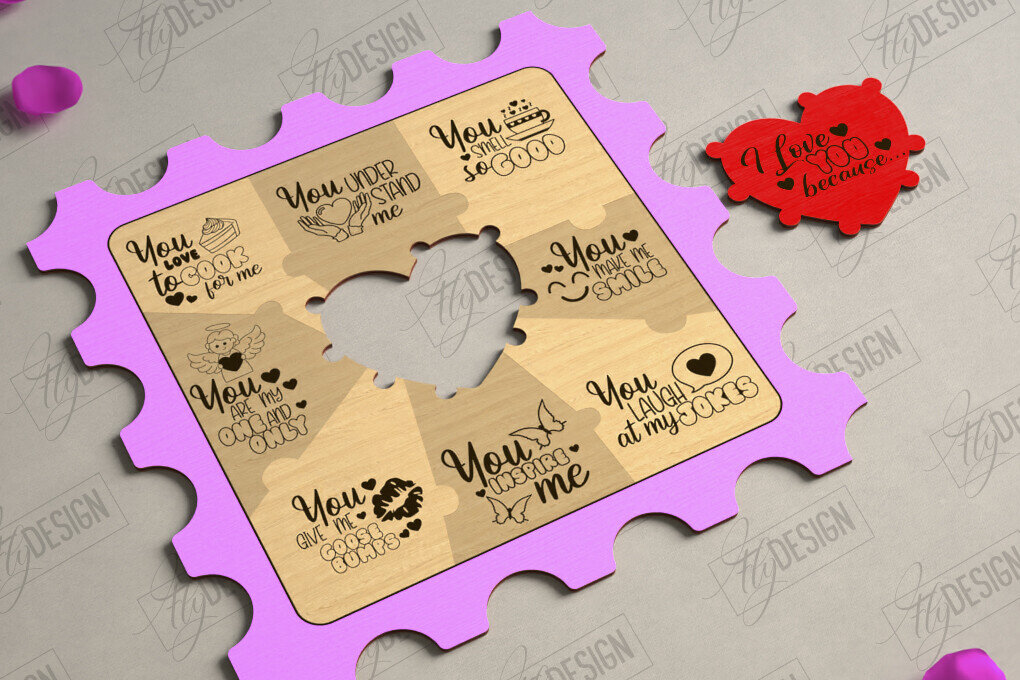 Σετ των 2 Intra απο ξύλο plywood 3mm-4mm πάχος – Παζλ του Αγίου Βαλεντίνου | Ρομαντικό δώρο Δίασταση  20x20 cm INTRAFABR-112093564