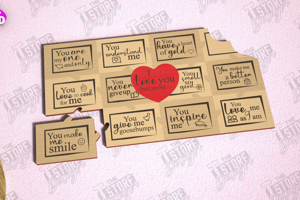 Σετ των 2 Intra απο ξύλο plywood 3mm-4mm πάχος – Παζλ του Αγίου Βαλεντίνου | Ρομαντικό δώρο Δίασταση  20x20 cm INTRAFABR-112093302