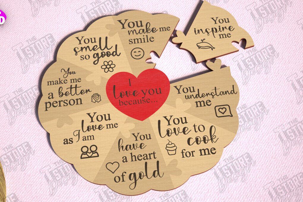 Σετ των 2 Intra απο ξύλο plywood 3mm-4mm πάχος – Παζλ του Αγίου Βαλεντίνου | Ρομαντικό δώρο Δίασταση  20x20 cm INTRAFABR-112093306