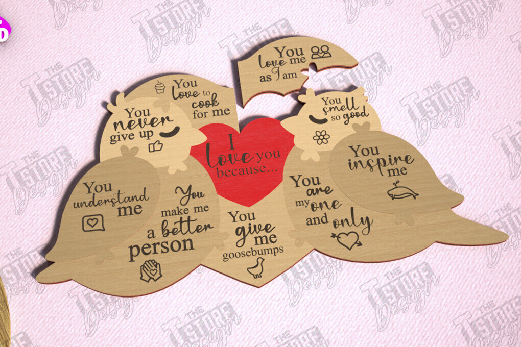 Σετ των 2 Intra απο ξύλο plywood 3mm-4mm πάχος – Παζλ του Αγίου Βαλεντίνου | Ρομαντικό δώρο Δίασταση  20x20 cm INTRAFABR-112093309