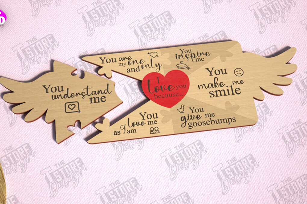 Σετ των 2 Intra απο ξύλο plywood 3mm-4mm πάχος – Παζλ του Αγίου Βαλεντίνου | Ρομαντικό δώρο Δίασταση  20x20 cm INTRAFABR-112093313