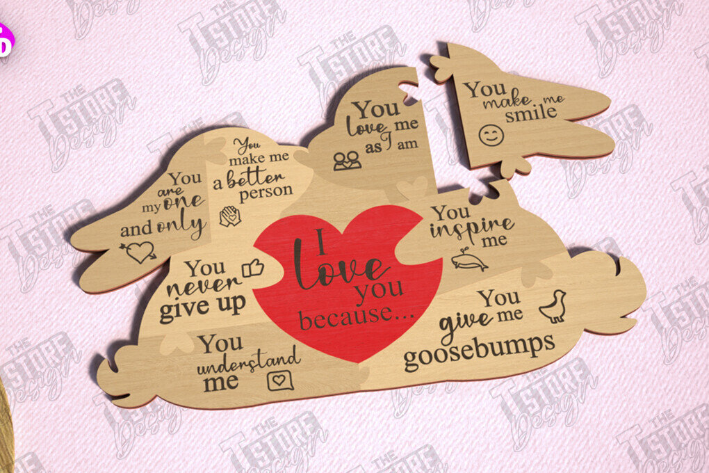 Σετ των 2 Intra απο ξύλο plywood 3mm-4mm πάχος – Παζλ του Αγίου Βαλεντίνου | Ρομαντικό δώρο Δίασταση  20x20 cm INTRAFABR-112093317