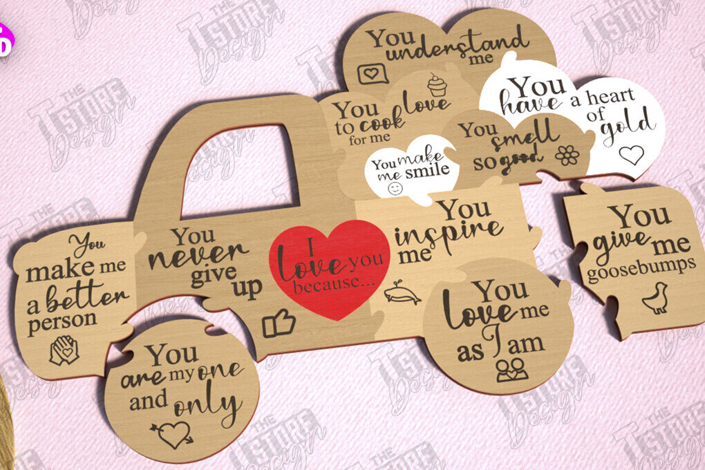 Σετ των 2 Intra απο ξύλο plywood 3mm-4mm πάχος – Παζλ του Αγίου Βαλεντίνου | Ρομαντικό δώρο Δίασταση  20x20 cm INTRAFABR-112093294