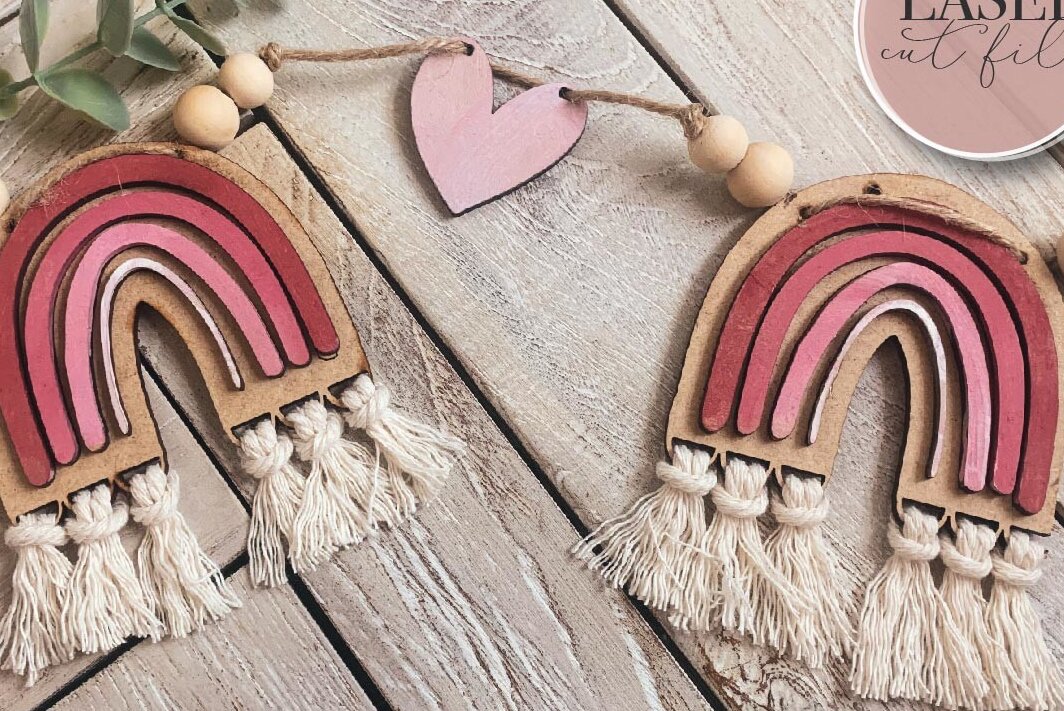 Σετ των 2 Intra απο ξύλο plywood 3mm-4mm πάχος – Ημέρα του Αγίου Βαλεντίνου Rainbow Garland Δίασταση  20x20 cm INTRAFABR-72727941