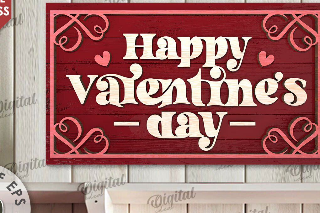 Σετ των 2 Intra απο ξύλο plywood 3mm-4mm πάχος – Ημέρα του Αγίου Βαλεντίνου ρετρό σημάδι κοπής με λέιζερ Δίασταση  20x20 cm INTRAFABR-110383235