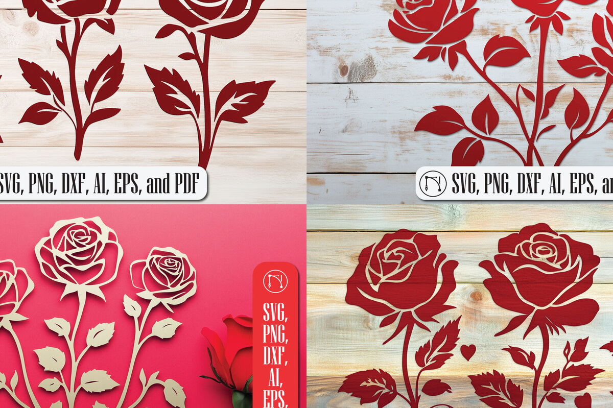 Σετ των 2 Intra απο ξύλο plywood 3mm-4mm πάχος – Πακέτο αρχείου κομμένων τριαντάφυλλων για την ημέρα του Αγίου Βαλεντίνου Δίασταση  20x20 cm INTRAFABR-105069071