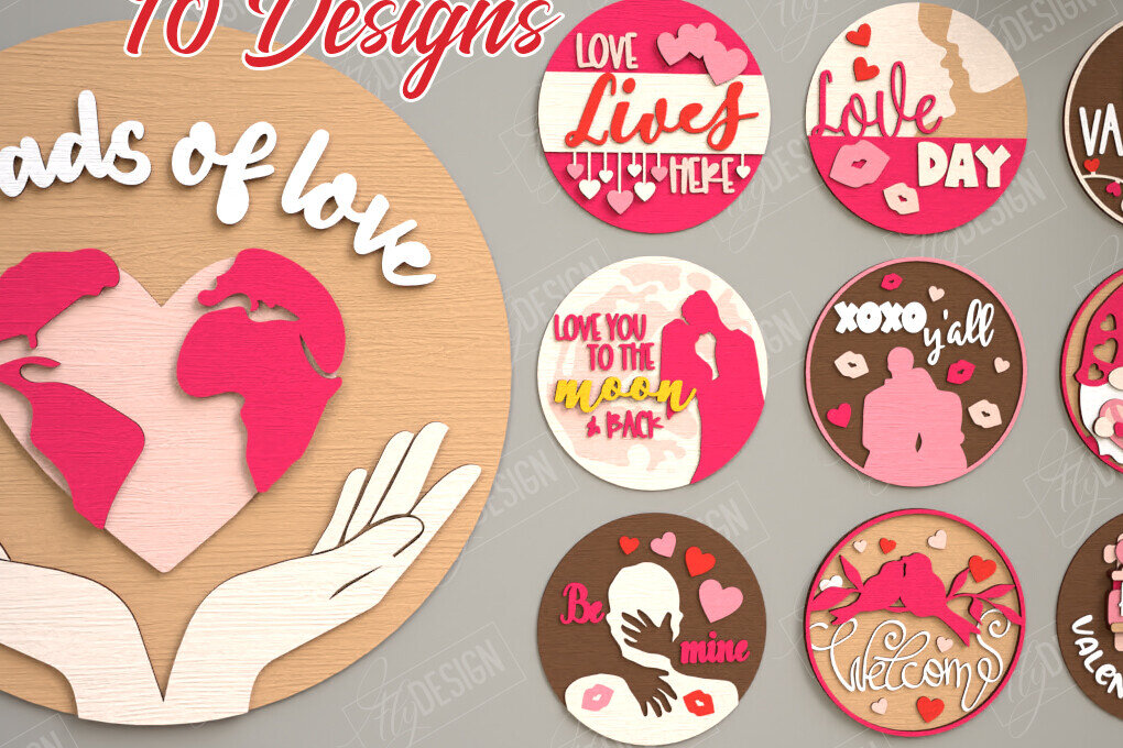 Σετ των 2 Intra απο ξύλο plywood 3mm-4mm πάχος – Πακέτο σημάτων για την Ημέρα του Αγίου Βαλεντίνου | CNC Δίασταση  20x20 cm INTRAFABR-110186544