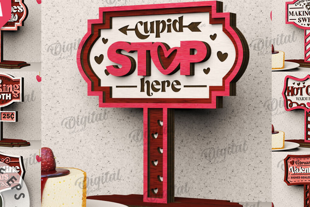 Σετ των 2 Intra απο ξύλο plywood 3mm-4mm πάχος – Δέσμη κοπής με λέιζερ σημάδια ημέρας του Αγίου Βαλεντίνου Δίασταση  20x20 cm INTRAFABR-111611190