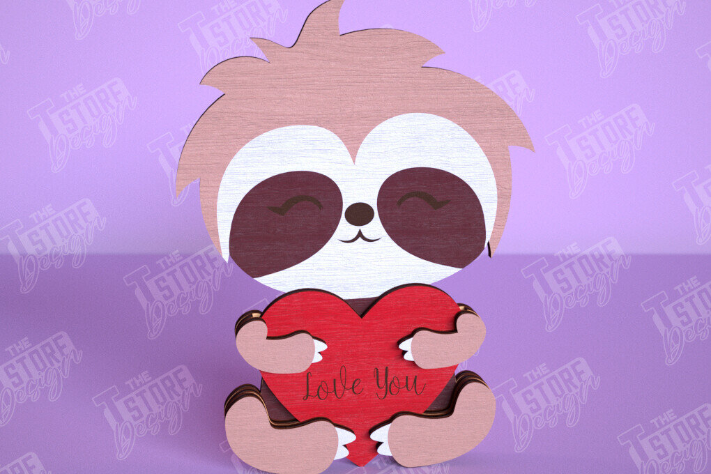 Σετ των 2 Intra απο ξύλο plywood 3mm-4mm πάχος – Ημέρα του Αγίου Βαλεντίνου Sloth | Ρομαντικό δώρο Δίασταση  20x20 cm INTRAFABR-113528625