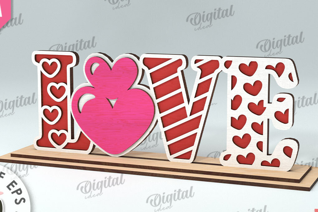 Σετ των 2 Intra απο ξύλο plywood 3mm-4mm πάχος – Διακόσμηση σταντ για την ημέρα του Αγίου Βαλεντίνου Κόψιμο με λέιζερ Δίασταση  20x20 cm INTRAFABR-113765315