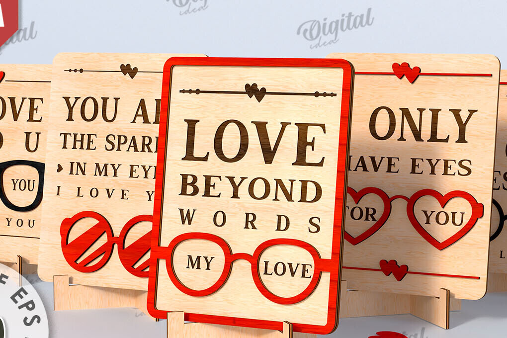 Σετ των 2 Intra απο ξύλο plywood 3mm-4mm πάχος – Δέσμη κοπής Laser Stand για την Ημέρα του Αγίου Βαλεντίνου Δίασταση  20x20 cm INTRAFABR-114873134