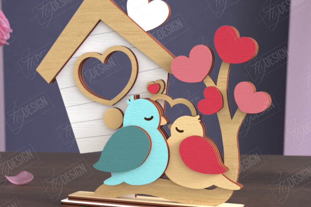 Σετ των 2 Intra απο ξύλο plywood 3mm-4mm πάχος – Σπίτι για την Ημέρα του Αγίου Βαλεντίνου | Αργία Δίασταση  20x20 cm INTRAFABR-111362513