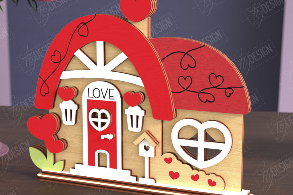 Σετ των 2 Intra απο ξύλο plywood 3mm-4mm πάχος – Σπίτι για την Ημέρα του Αγίου Βαλεντίνου | Αργία Δίασταση  20x20 cm INTRAFABR-111362485