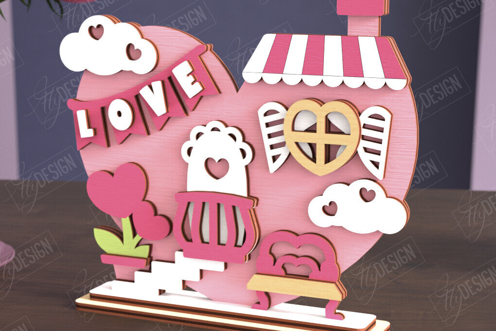 Σετ των 2 Intra απο ξύλο plywood 3mm-4mm πάχος – Σπίτι για την Ημέρα του Αγίου Βαλεντίνου | Αργία Δίασταση  20x20 cm INTRAFABR-111362496