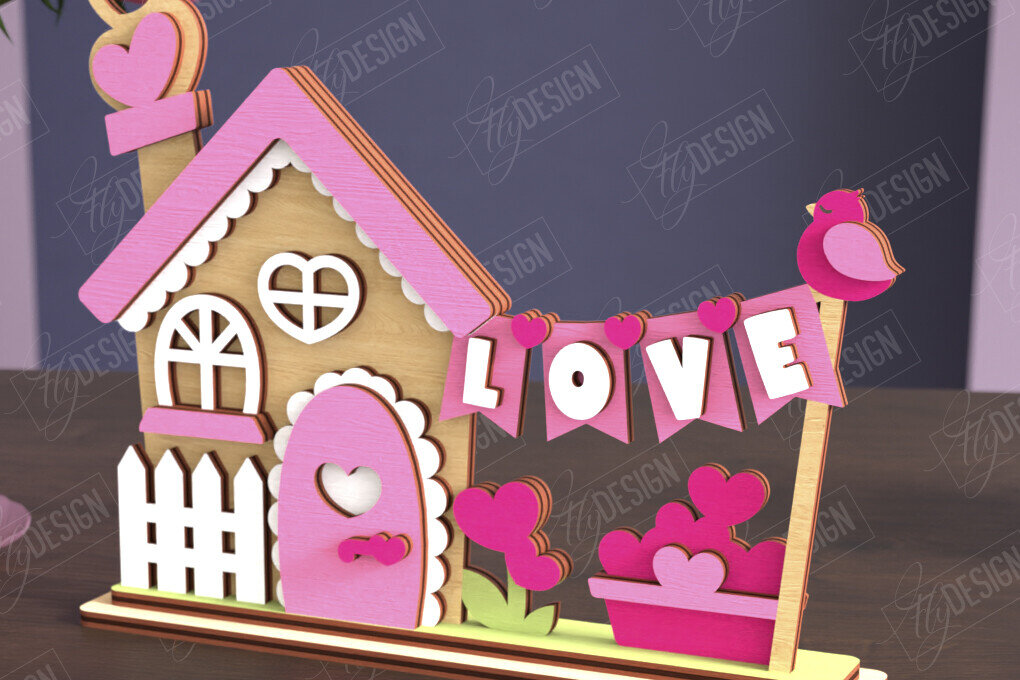 Σετ των 2 Intra απο ξύλο plywood 3mm-4mm πάχος – Σπίτι για την Ημέρα του Αγίου Βαλεντίνου | Αργία Δίασταση  20x20 cm INTRAFABR-111362501