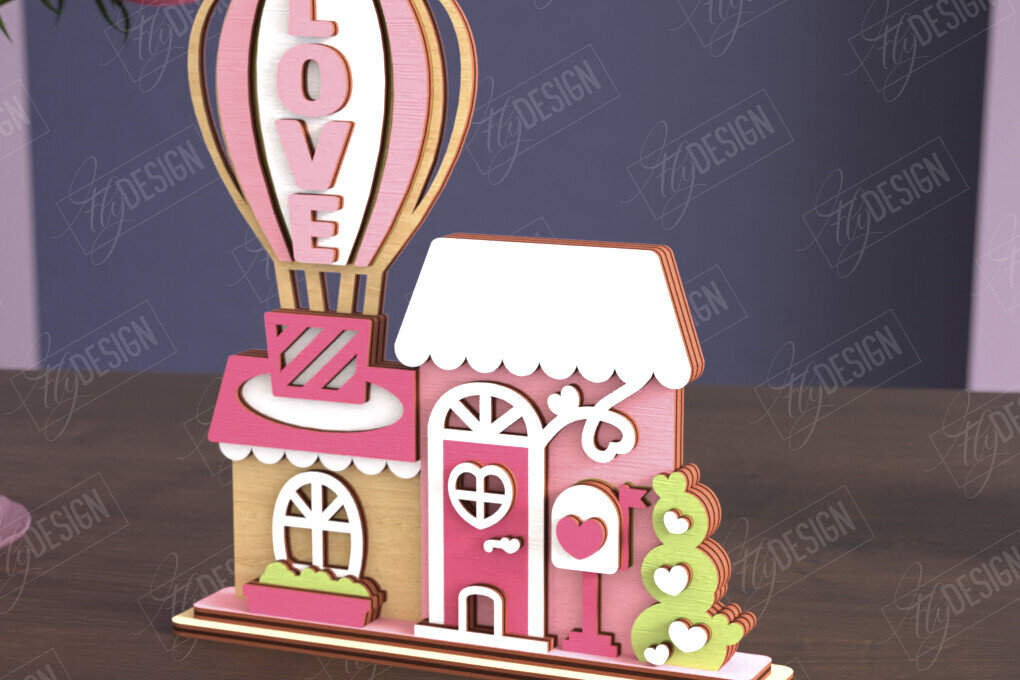 Σετ των 2 Intra απο ξύλο plywood 3mm-4mm πάχος – Σπίτι για την Ημέρα του Αγίου Βαλεντίνου | Αργία Δίασταση  20x20 cm INTRAFABR-111362475