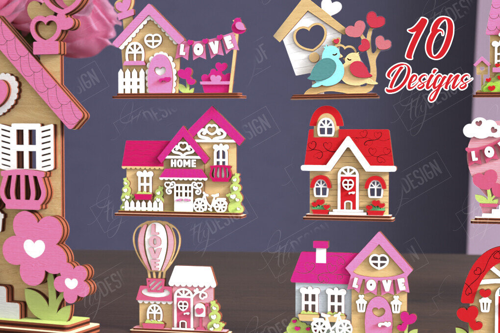 Σετ των 2 Intra απο ξύλο plywood 3mm-4mm πάχος – Πακέτο Standing Houses για την Ημέρα του Αγίου Βαλεντίνου Δίασταση  20x20 cm INTRAFABR-111362532