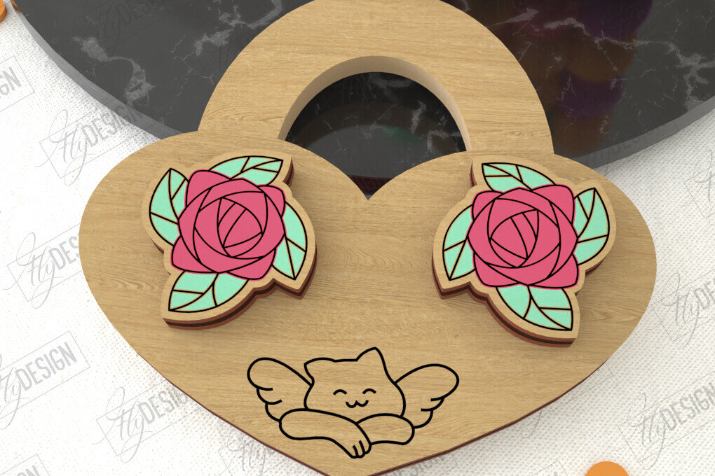 Σετ των 3 Intra απο ξύλο plywood 3mm-4mm πάχος – Σκουλαρίκια για την Ημέρα του Αγίου Βαλεντίνου |Ιδέα δώρου Δίασταση  5x5 cm INTRAFABR-109032866