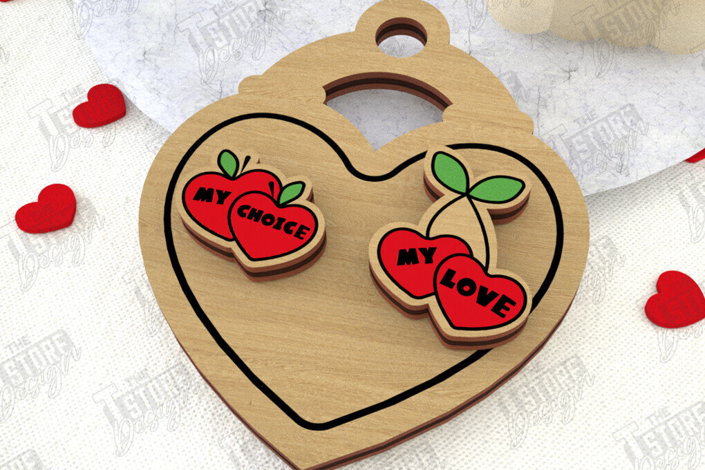 Σετ των 3 Intra απο ξύλο plywood 3mm-4mm πάχος – Σκουλαρίκια για την Ημέρα του Αγίου Βαλεντίνου |Ιδέα δώρου Δίασταση  5x5 cm INTRAFABR-108901449