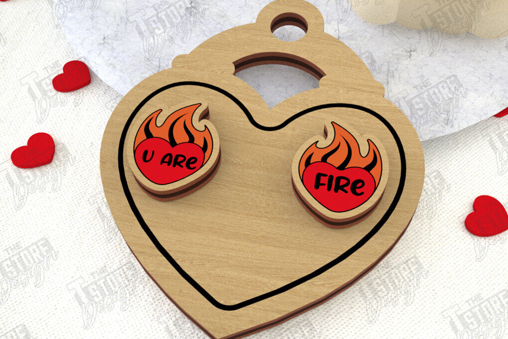 Σετ των 3 Intra απο ξύλο plywood 3mm-4mm πάχος – Σκουλαρίκια για την Ημέρα του Αγίου Βαλεντίνου |Ιδέα δώρου Δίασταση  5x5 cm INTRAFABR-108901497