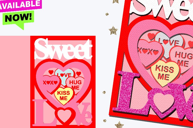 Σετ των 2 Intra απο ξύλο plywood 3mm-4mm πάχος – Κάρτα γλυκών καρδιών για την ημέρα του Αγίου Βαλεντίνου Δίασταση  20x20 cm INTRAFABR-88610396