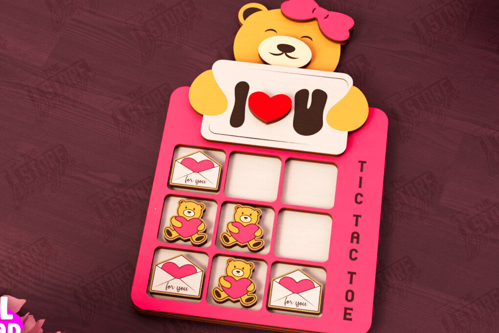 Σετ των 2 Intra απο ξύλο plywood 3mm-4mm πάχος – Ημέρα του Αγίου Βαλεντίνου Tic Tac Toe | Επιτραπέζιο παιχνίδι Δίασταση  20x20 cm INTRAFABR-110838112