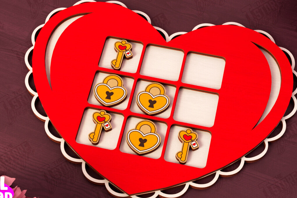 Σετ των 2 Intra απο ξύλο plywood 3mm-4mm πάχος – Ημέρα του Αγίου Βαλεντίνου Tic Tac Toe | Επιτραπέζιο παιχνίδι Δίασταση  20x20 cm INTRAFABR-110838129