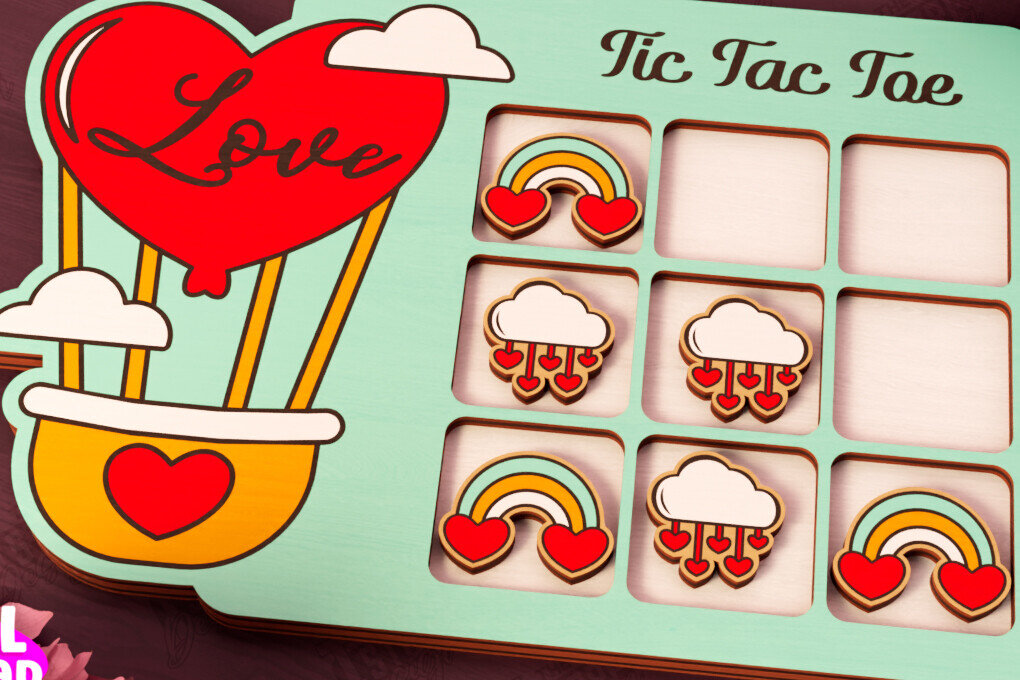 Σετ των 2 Intra απο ξύλο plywood 3mm-4mm πάχος – Ημέρα του Αγίου Βαλεντίνου Tic Tac Toe | Επιτραπέζιο παιχνίδι Δίασταση  20x20 cm INTRAFABR-110838136