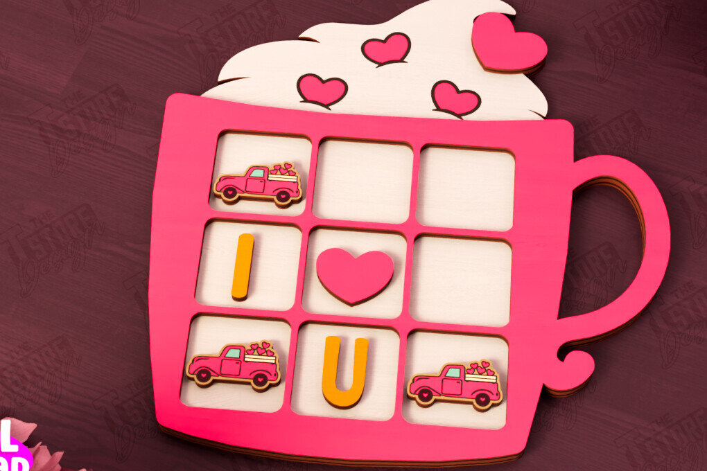 Σετ των 2 Intra απο ξύλο plywood 3mm-4mm πάχος – Ημέρα του Αγίου Βαλεντίνου Tic Tac Toe | Επιτραπέζιο παιχνίδι Δίασταση  20x20 cm INTRAFABR-110838142