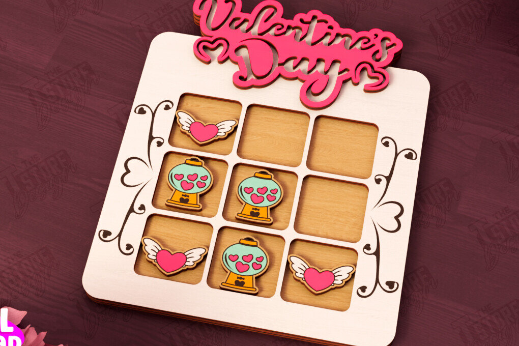 Σετ των 2 Intra απο ξύλο plywood 3mm-4mm πάχος – Ημέρα του Αγίου Βαλεντίνου Tic Tac Toe | Επιτραπέζιο παιχνίδι Δίασταση  20x20 cm INTRAFABR-110838147