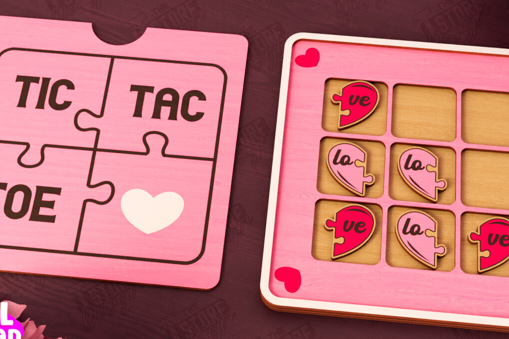 Σετ των 2 Intra απο ξύλο plywood 3mm-4mm πάχος – Ημέρα του Αγίου Βαλεντίνου Tic Tac Toe | Επιτραπέζιο παιχνίδι Δίασταση  20x20 cm INTRAFABR-110838159