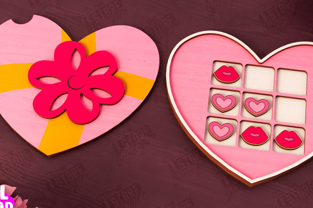 Σετ των 2 Intra απο ξύλο plywood 3mm-4mm πάχος – Ημέρα του Αγίου Βαλεντίνου Tic Tac Toe | Επιτραπέζιο παιχνίδι Δίασταση  20x20 cm INTRAFABR-110838105