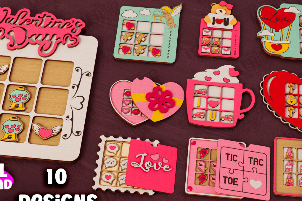 Σετ των 2 Intra απο ξύλο plywood 3mm-4mm πάχος – Πακέτο Tic Tac Toe για την Ημέρα του Αγίου Βαλεντίνου | CNC Δίασταση  20x20 cm INTRAFABR-110839138