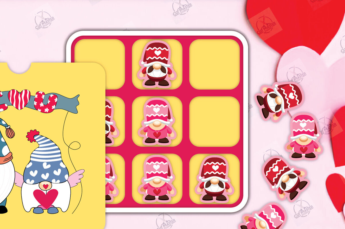 Σετ των 2 Intra απο ξύλο plywood 3mm-4mm πάχος – Ημέρα του Αγίου Βαλεντίνου Tic Tac Toe Cut Laser Δίασταση  20x20 cm INTRAFABR-112989124