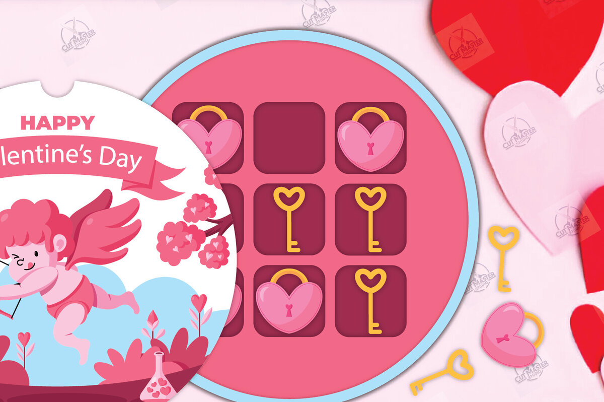 Σετ των 2 Intra απο ξύλο plywood 3mm-4mm πάχος – Ημέρα του Αγίου Βαλεντίνου Tic Tac Toe Cut Laser Δίασταση  20x20 cm INTRAFABR-112989154