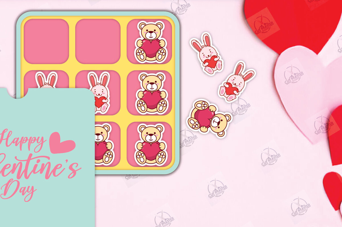 Σετ των 2 Intra απο ξύλο plywood 3mm-4mm πάχος – Ημέρα του Αγίου Βαλεντίνου Tic Tac Toe Cut Laser Δίασταση  20x20 cm INTRAFABR-112989318