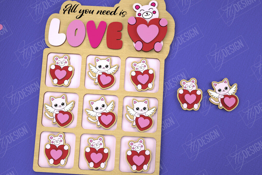 Σετ των 2 Intra απο ξύλο plywood 3mm-4mm πάχος – Ημέρα του Αγίου Βαλεντίνου Tic Tac Toe|Κλασικό παιχνίδι Δίασταση  20x20 cm INTRAFABR-109290120