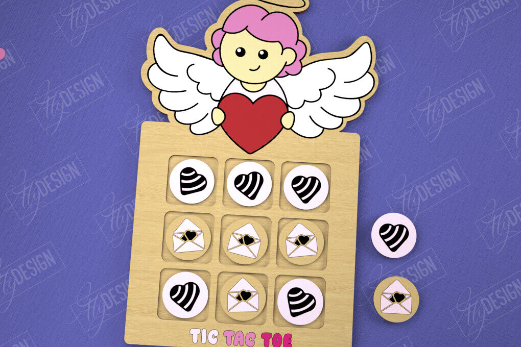 Σετ των 2 Intra απο ξύλο plywood 3mm-4mm πάχος – Ημέρα του Αγίου Βαλεντίνου Tic Tac Toe|Κλασικό παιχνίδι Δίασταση  20x20 cm INTRAFABR-109290054